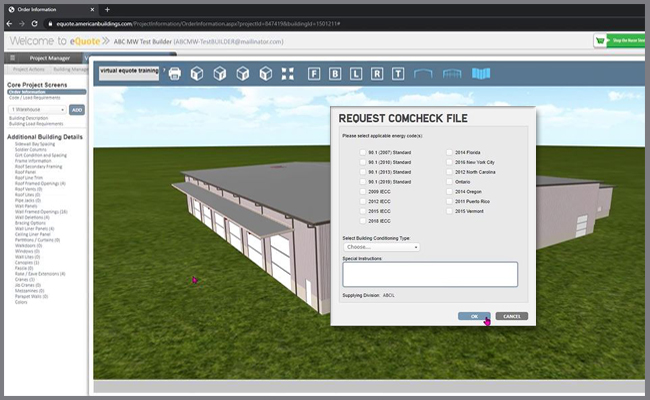 You can request COMcheck through our estimating tool