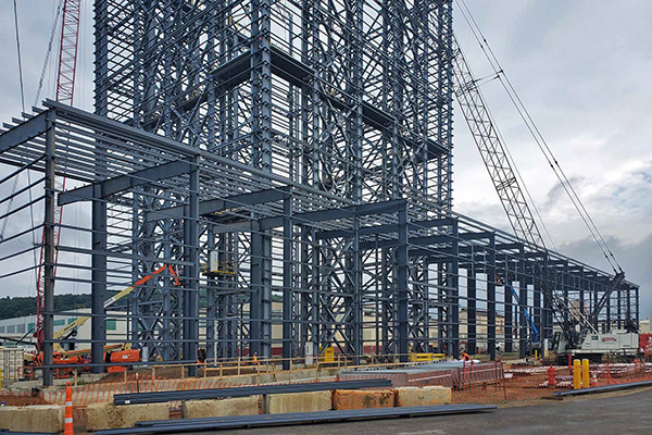 Industrial metal building in construction